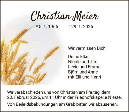 Traueranzeige von Christian Meier von HNA