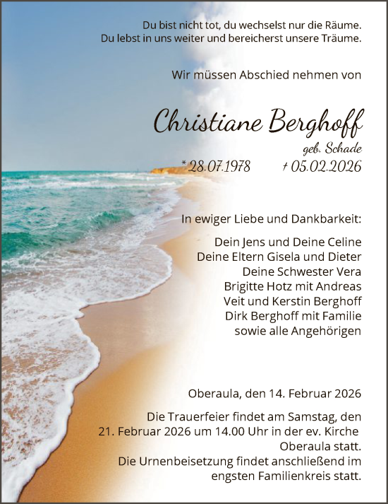 Traueranzeige von Christiane Berghoff von HNAHZHNA
