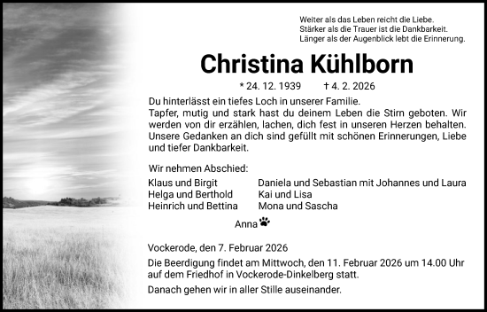 Traueranzeige von Christina Kühlborn von HNA
