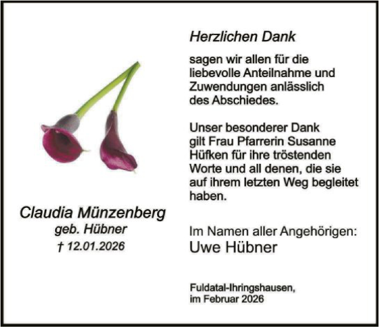 Traueranzeige von Claudia Münzenberg von HNA