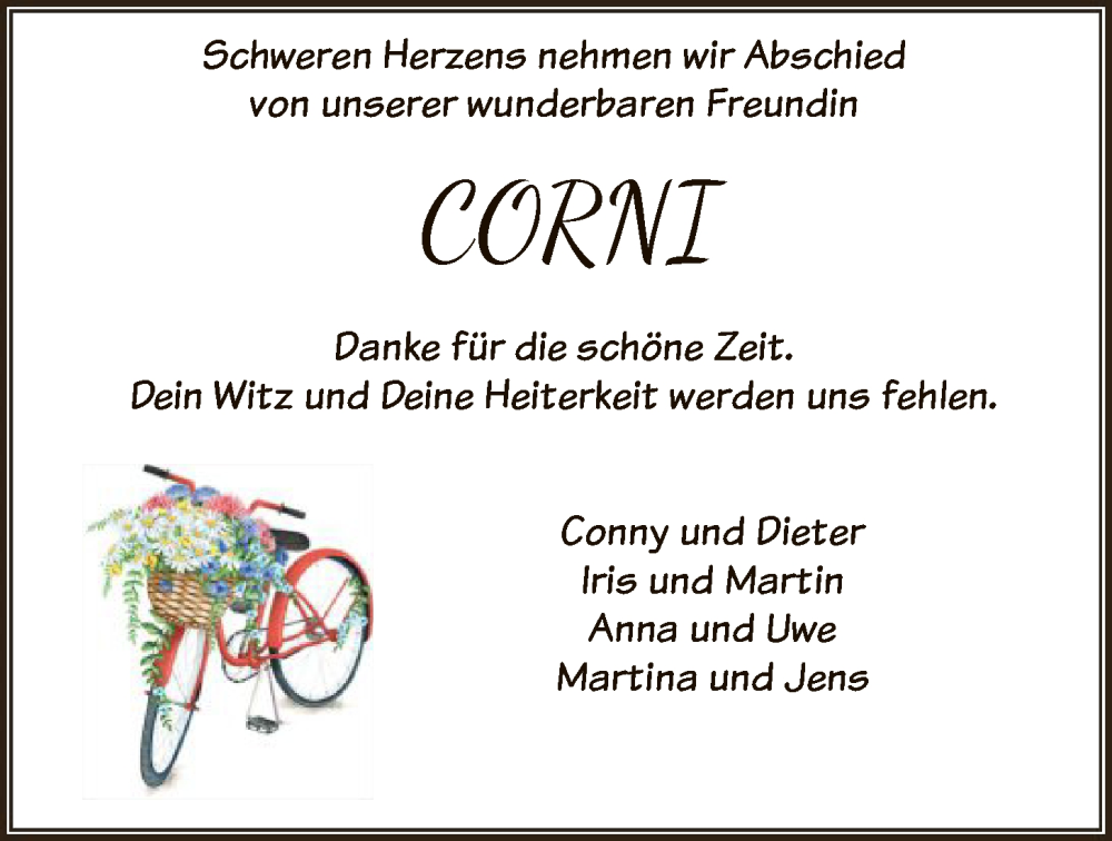  Traueranzeige für Corni  vom 10.02.2026 aus HNA