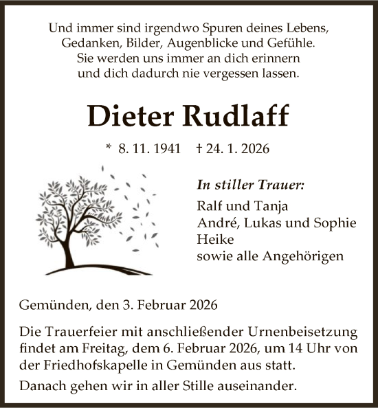 Traueranzeige von Dieter Rudlaff von HNA