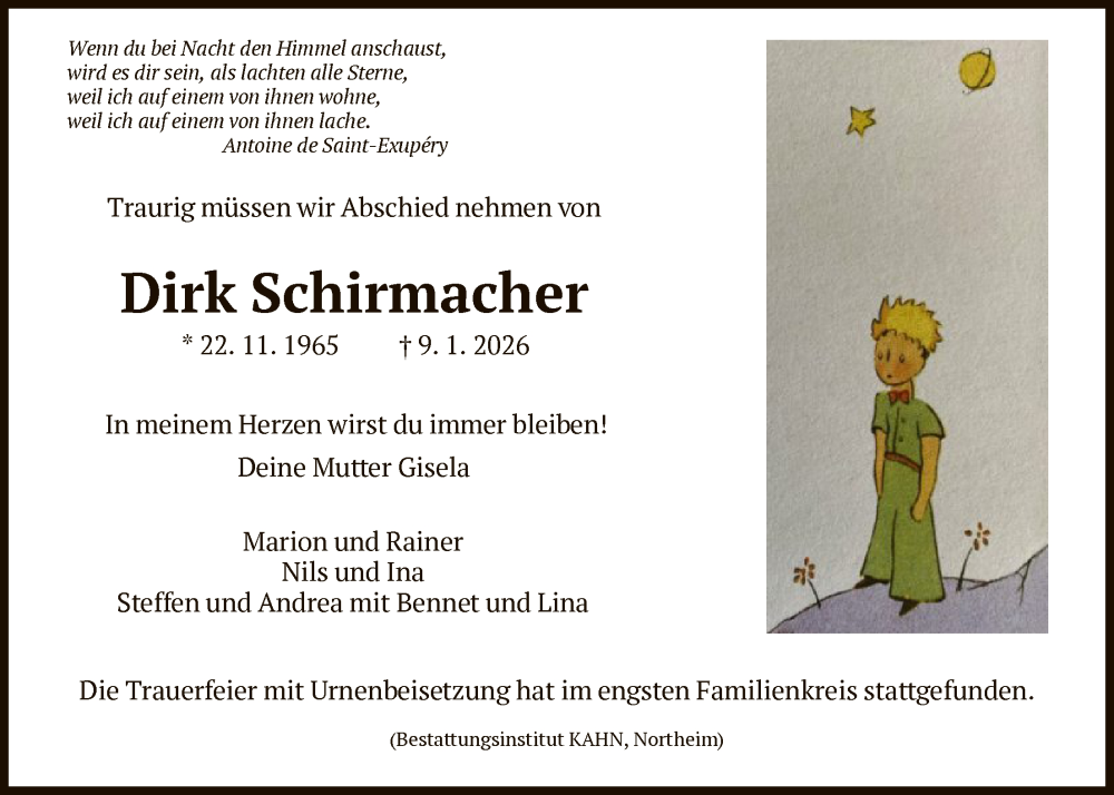  Traueranzeige für Dirk Schirmacher vom 07.02.2026 aus HNA