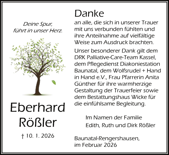 Traueranzeige von Eberhard Rößler von HNA