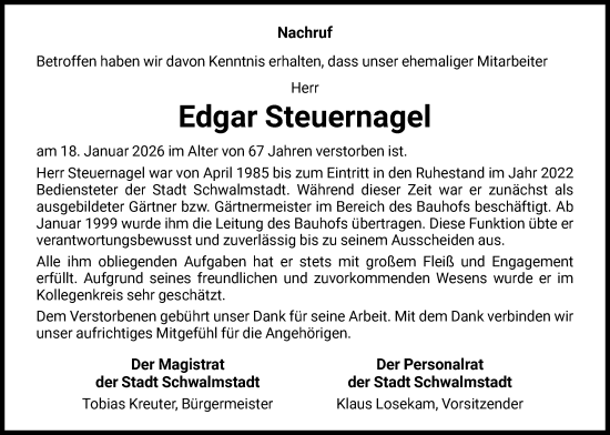Traueranzeige von Edgar Steuernagel von HNA