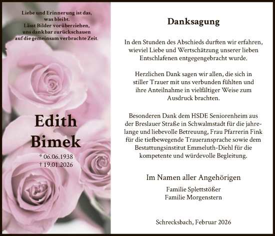 Traueranzeige von Edith Bimek von HNA