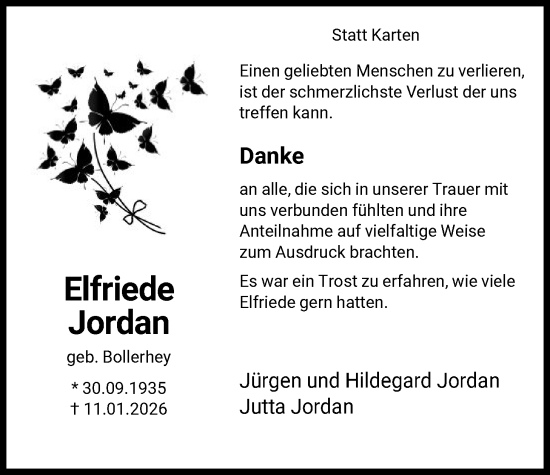 Traueranzeige von Elfriede Jordan von HNA
