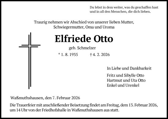 Traueranzeige von Elfriede Otto von HNA