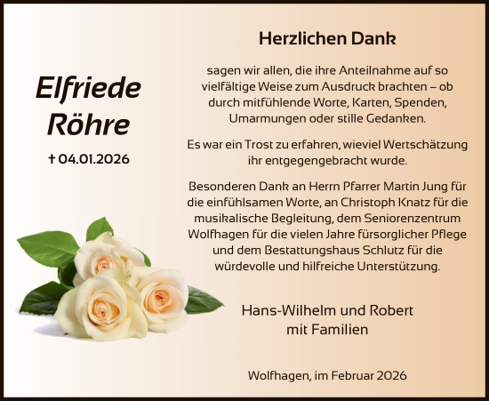 Traueranzeige von Elfriede Röhre von HNA