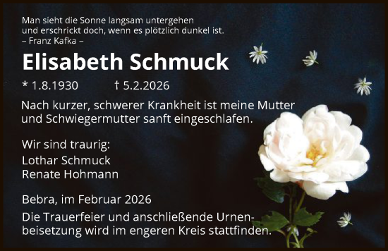 Traueranzeige von Elisabeth Schmuck von HNA
