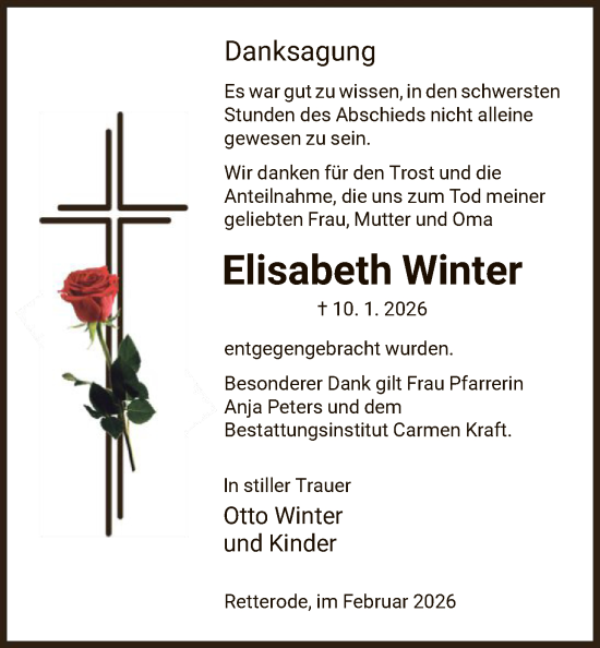 Traueranzeige von Elisabeth Winter von HNA