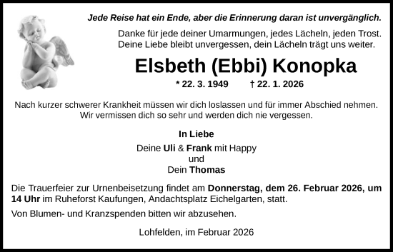 Traueranzeige von Elsbeth Konopka von HNA