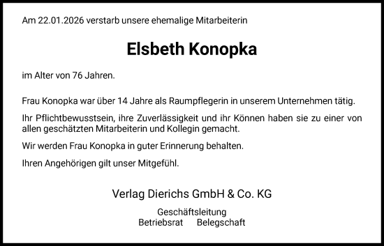 Traueranzeige von Elsbeth Konopka von HNA