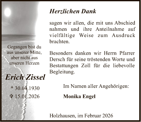 Traueranzeige von Erich Zissel von HNA