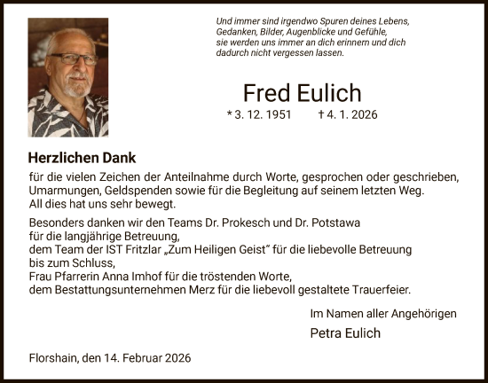 Traueranzeige von Fred Eulich von HNA