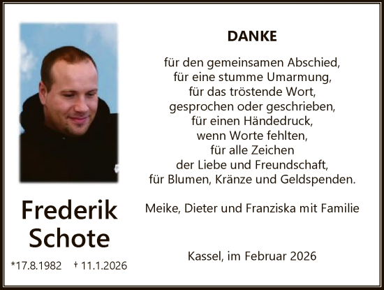 Traueranzeige von Frederik Schote von HNA