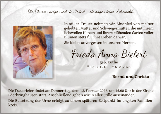 Traueranzeige von Frieda Anna Bielert von WLZHNA