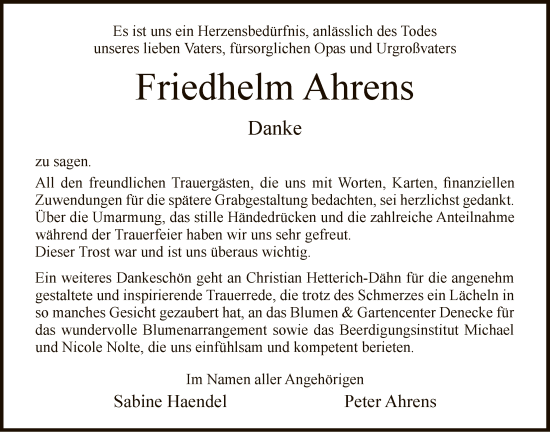 Traueranzeige von Friedhelm Ahrens von HNA