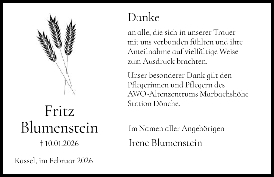 Traueranzeige von Fritz Blumenstein von HNAHNA