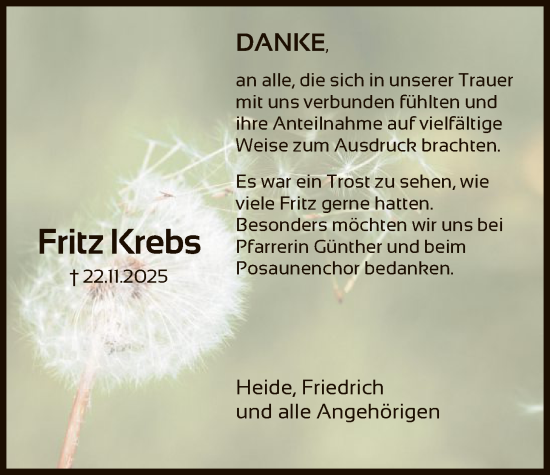 Traueranzeige von Fritz Krebs von HNA