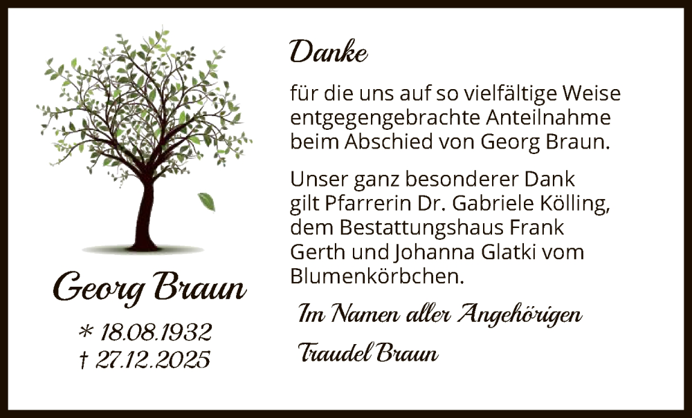  Traueranzeige für Georg Braun vom 03.02.2026 aus HNA