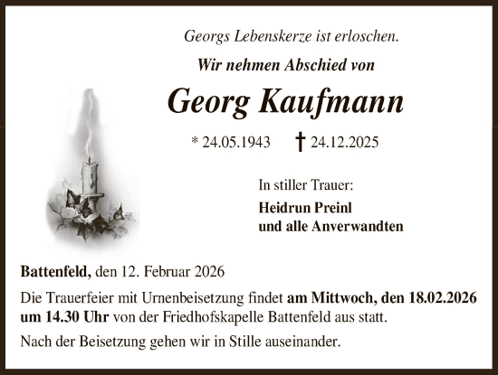 Traueranzeige von Georg Kaufmann von HNA