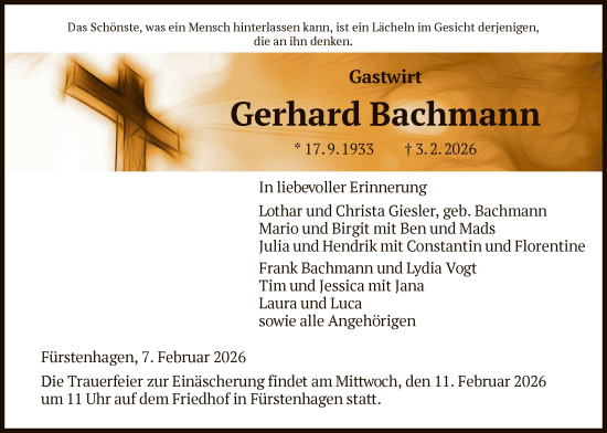 Traueranzeige von Gerhard Bachmann von HNA