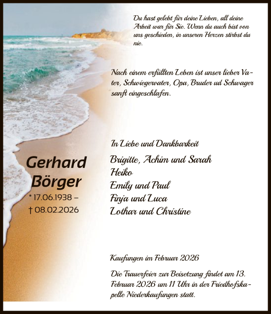 Traueranzeige von Gerhard Börger von HNAHNA