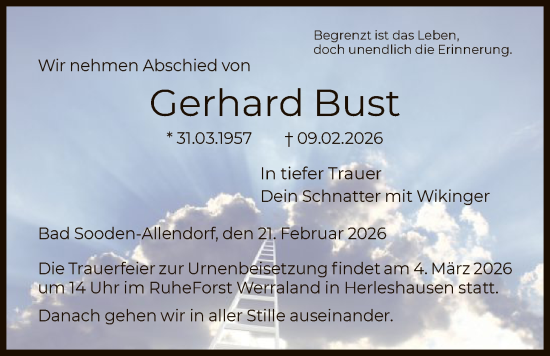 Traueranzeige von Gerhard Bust von HNA