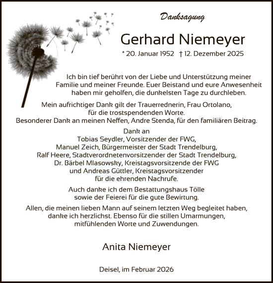 Traueranzeige von Gerhard Niemeyer von HNAHN