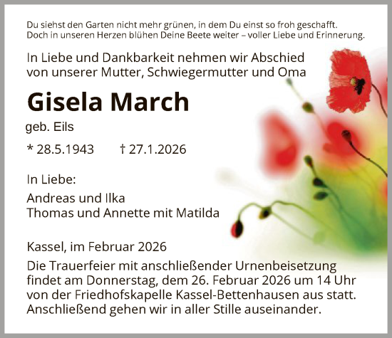 Traueranzeige von Gisela March von HNA