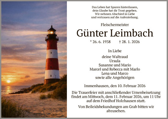 Traueranzeige von Günter Leimbach von HNA