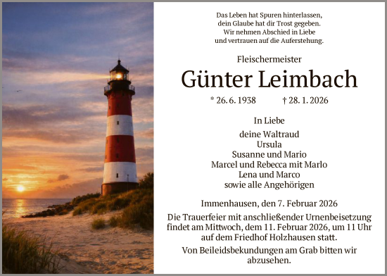Traueranzeige von Günter Leimbach von HNA
