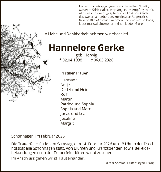 Traueranzeige von Hannelore Gerke von HNA