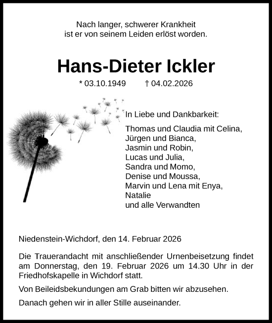 Traueranzeige von Hans-Dieter Ickler von HNA