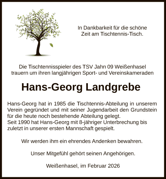 Traueranzeige von Hans-Georg Landgrebe von HNA