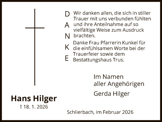 Traueranzeige von Hans Hilger von HNAHNA