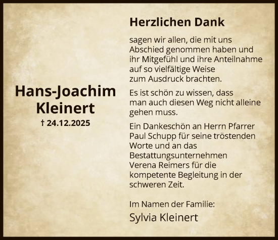 Traueranzeige von Hans-Joachim Kleinert von HNA
