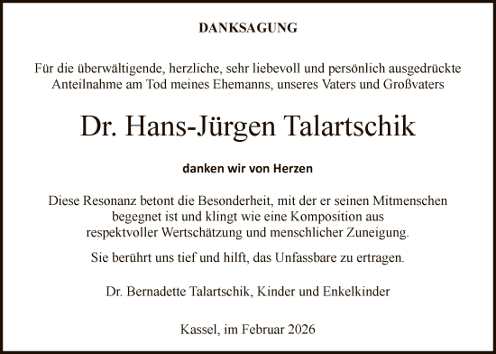 Traueranzeige von Hans-Jürgen Talartschik von HNA
