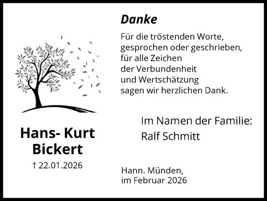 Traueranzeige von Hans-Kurt Bickert von HNA