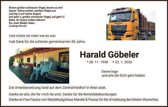 Traueranzeige von Harald Göbeler von HNA