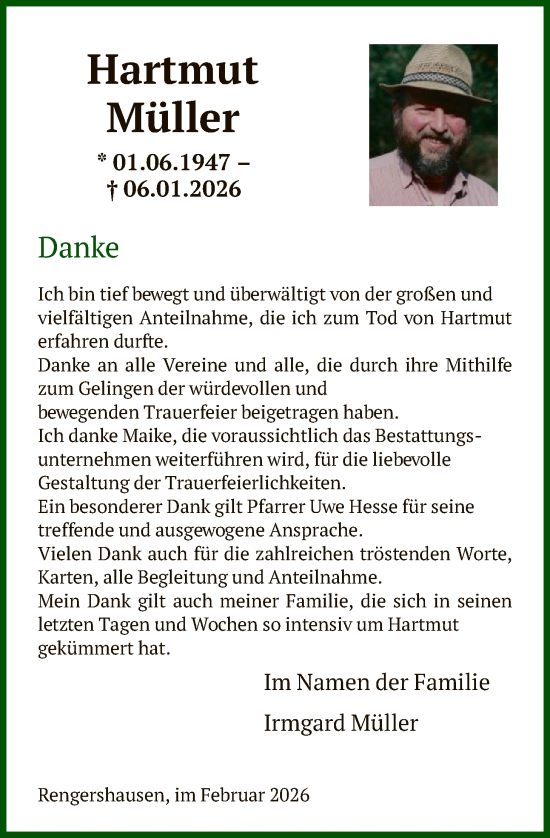 Traueranzeige von Hartmut Müller von HNAWLZ