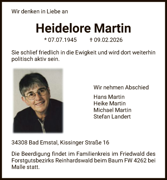 Traueranzeige von Heidelore Martin von HNA