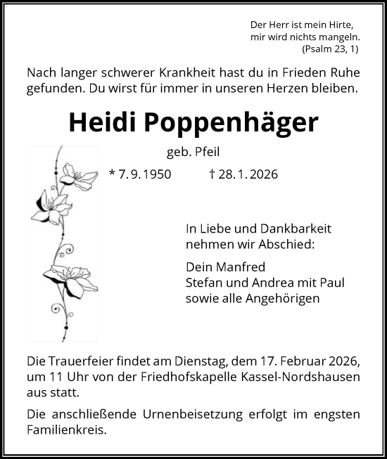 Traueranzeige von Heidi Poppenhäger von HNA