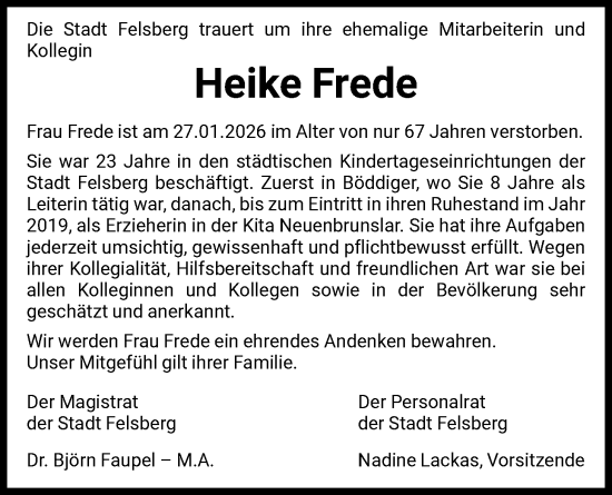 Traueranzeige von Heike Frede von HNA