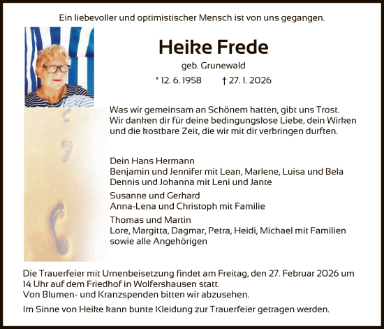 Traueranzeige von Heike Frede von HNA