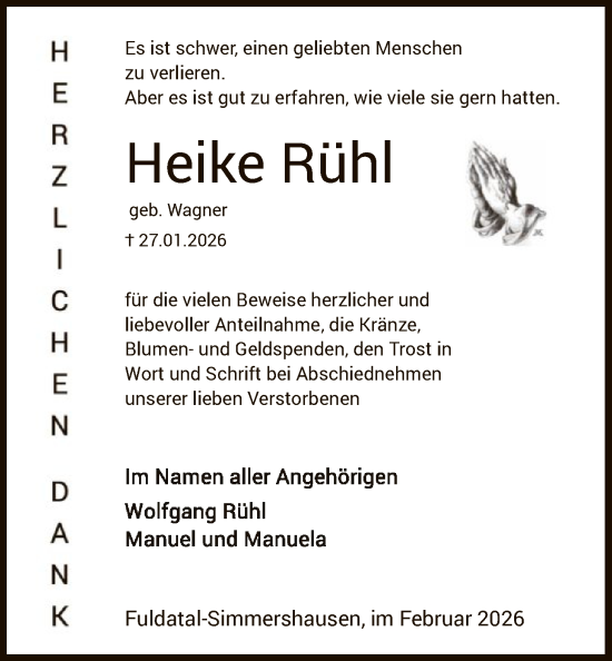 Traueranzeige von Heike Rühl von HNA