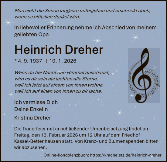 Traueranzeige von Heinrich Dreher von HNA