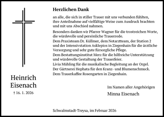 Traueranzeige von Heinrich Eisenach von HNA