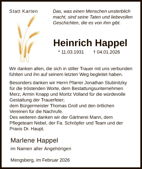 Traueranzeige von Heinrich Happel von HNA